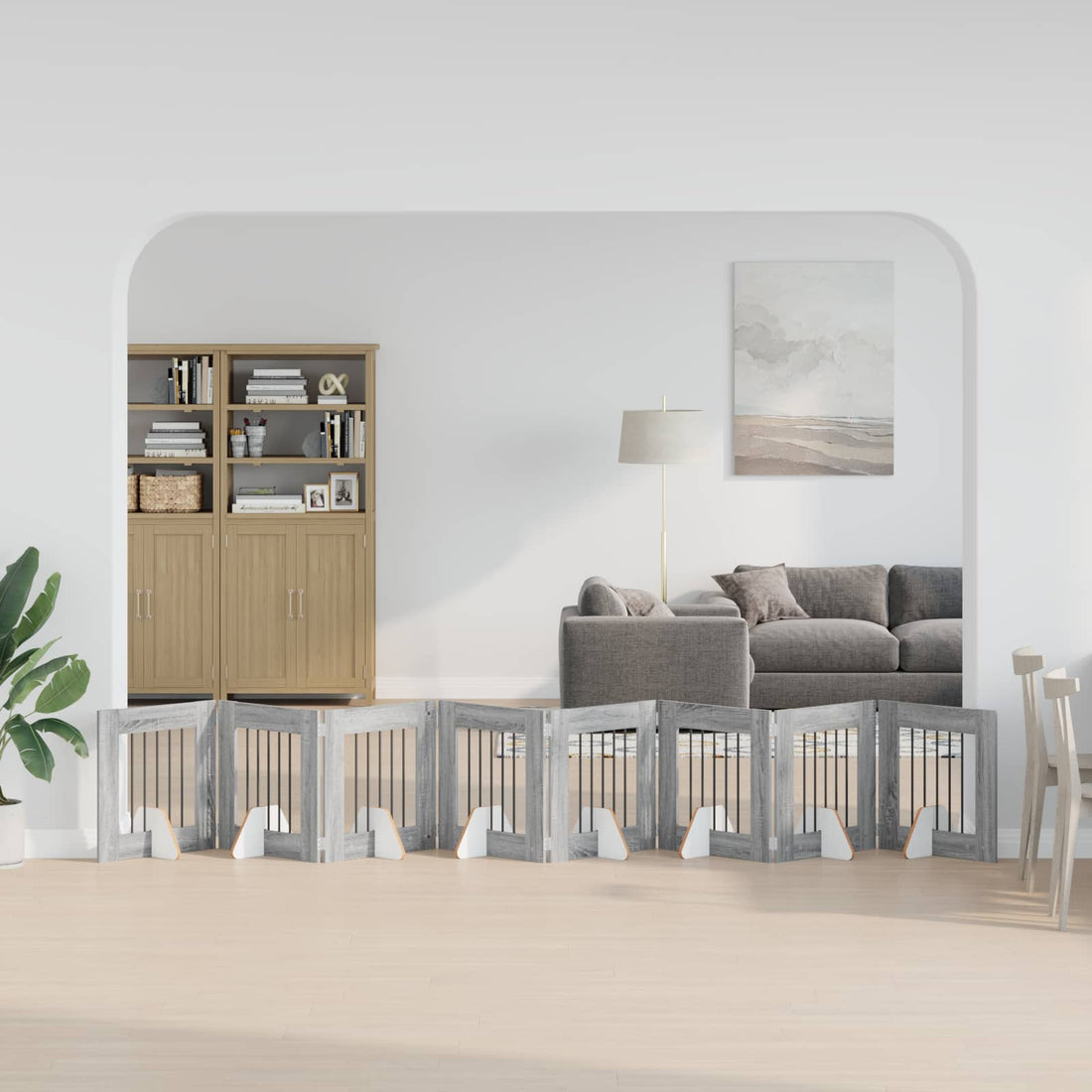 vidaXL Puerta para perros plegable con soportes 8 uds. Sonoma gris