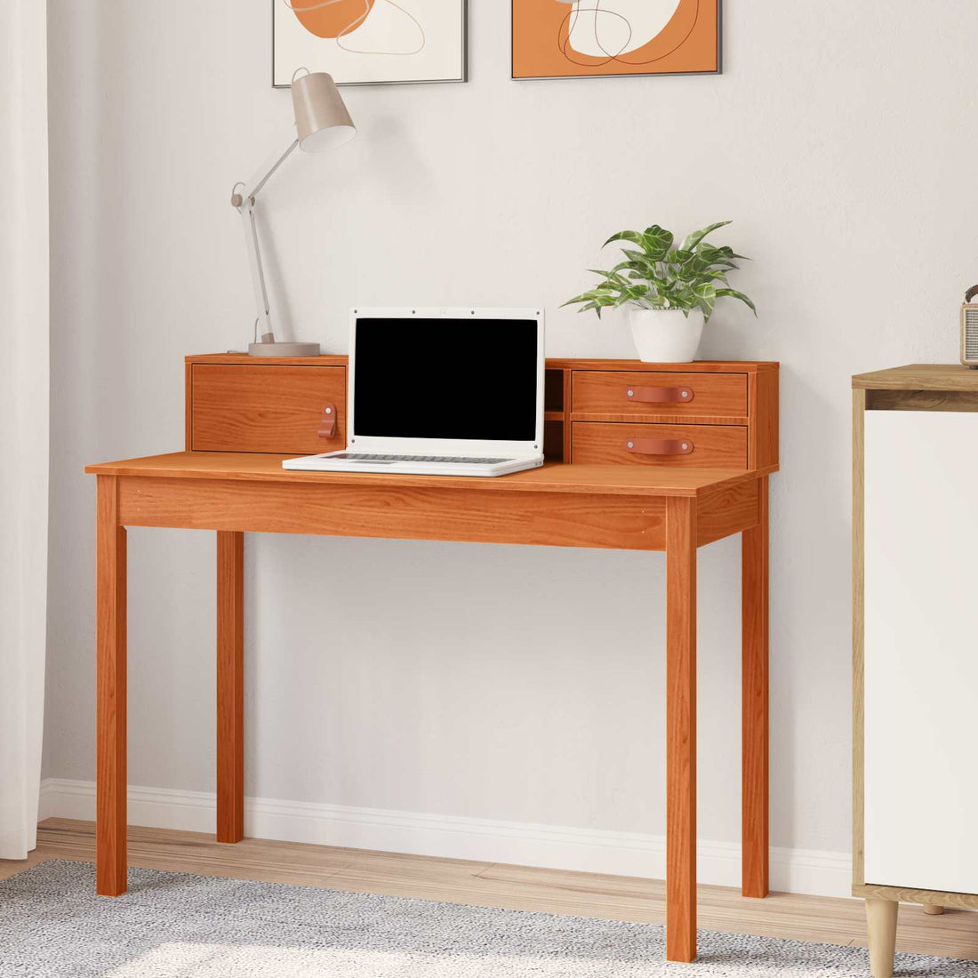 vidaXL Escritorio Marrón cera 110 x 50 x 93 cm Madera de Pino Sólido