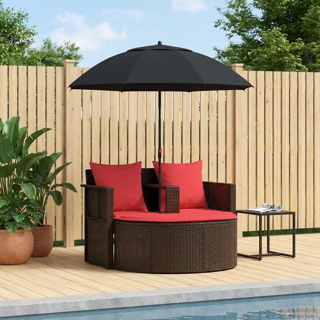 vidaXL Sofá de jardín Marrón y Rojo 168 x 168 x 180 cm ratán sintético