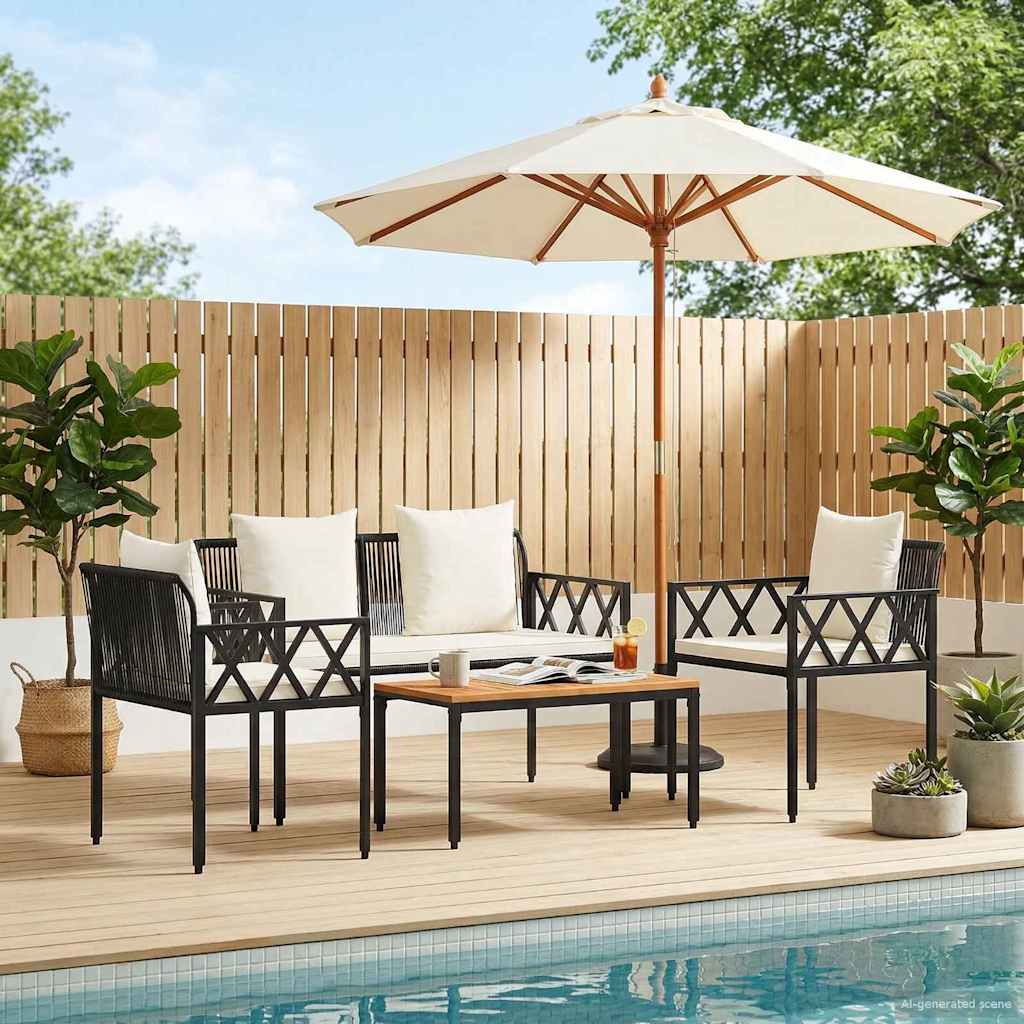 vidaXL Juego de muebles de exterior 4 uds. Negro y Blanco Crema