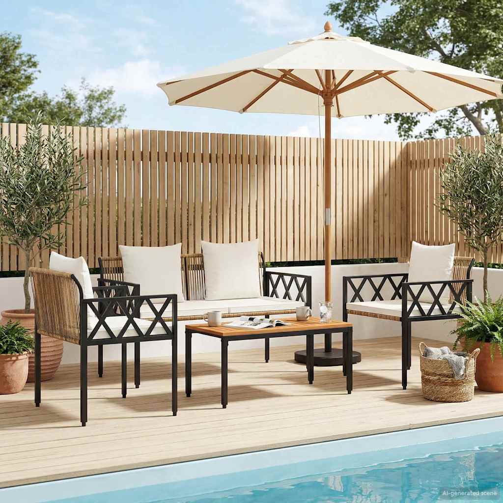 vidaXL Juego de muebles de exterior 4 uds. Marrón y Crema Blanca