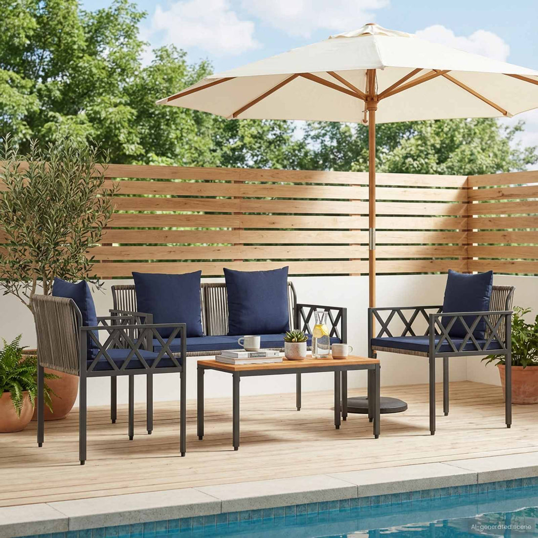 vidaXL Juego de muebles de exterior 4 uds. Gris y azul marino