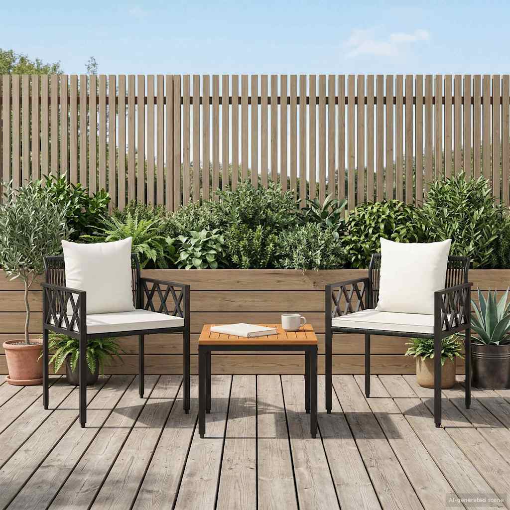 vidaXL Juego de muebles de exterior 3 uds. Negro y Blanco Crema