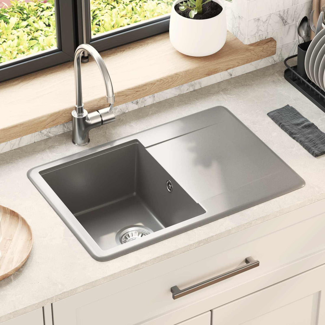 vidaXL Lavabo 80% Cuarzo y 20% Resina 670 x 460 mm Gris