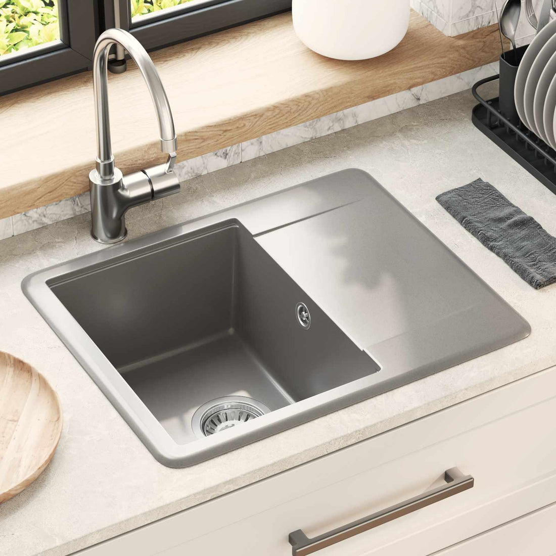 vidaXL Lavabo 80% Cuarzo y 20% Resina 560 x 460 mm Gris
