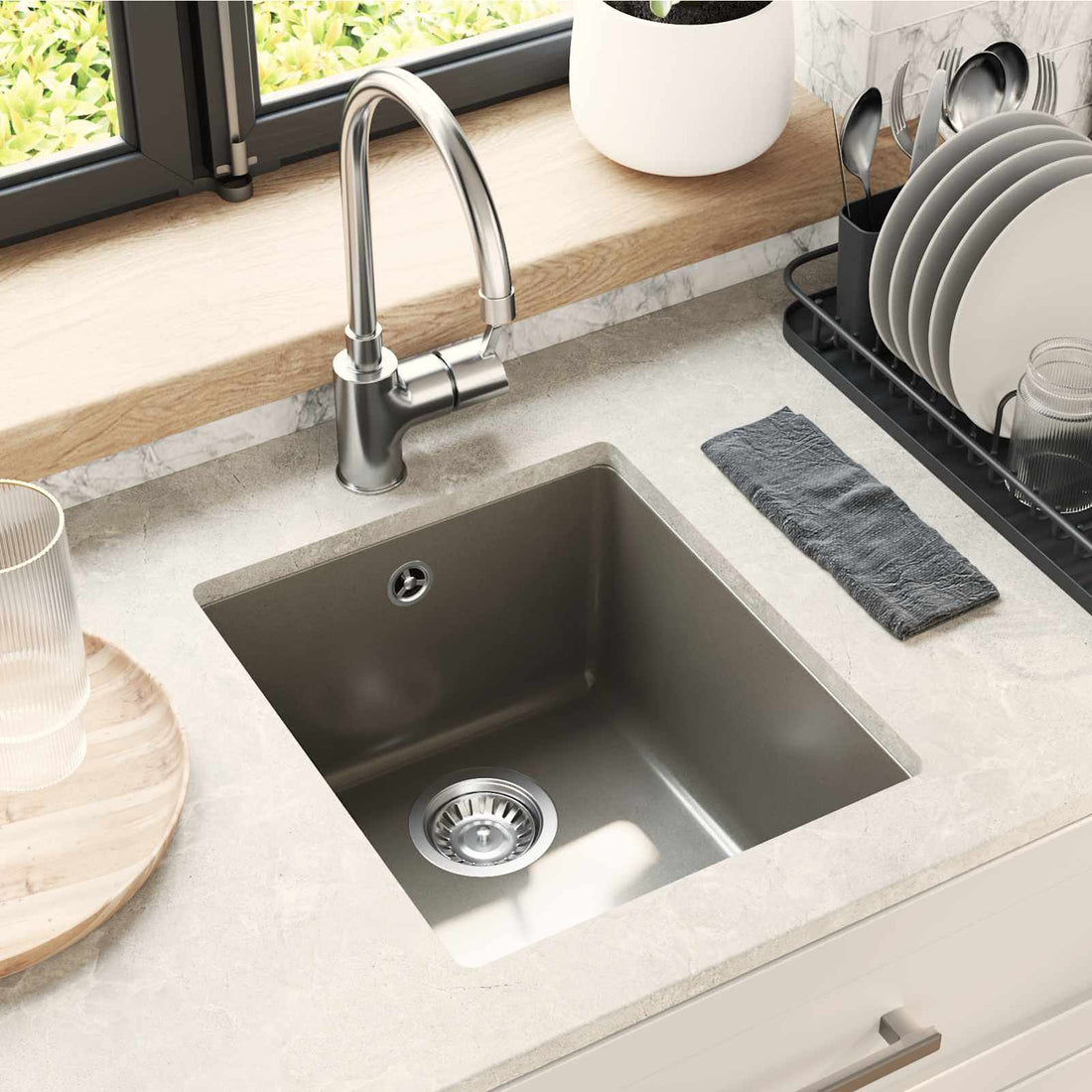 vidaXL Lavabo 80% Cuarzo y 20% Resina 370 x 460 mm Gris