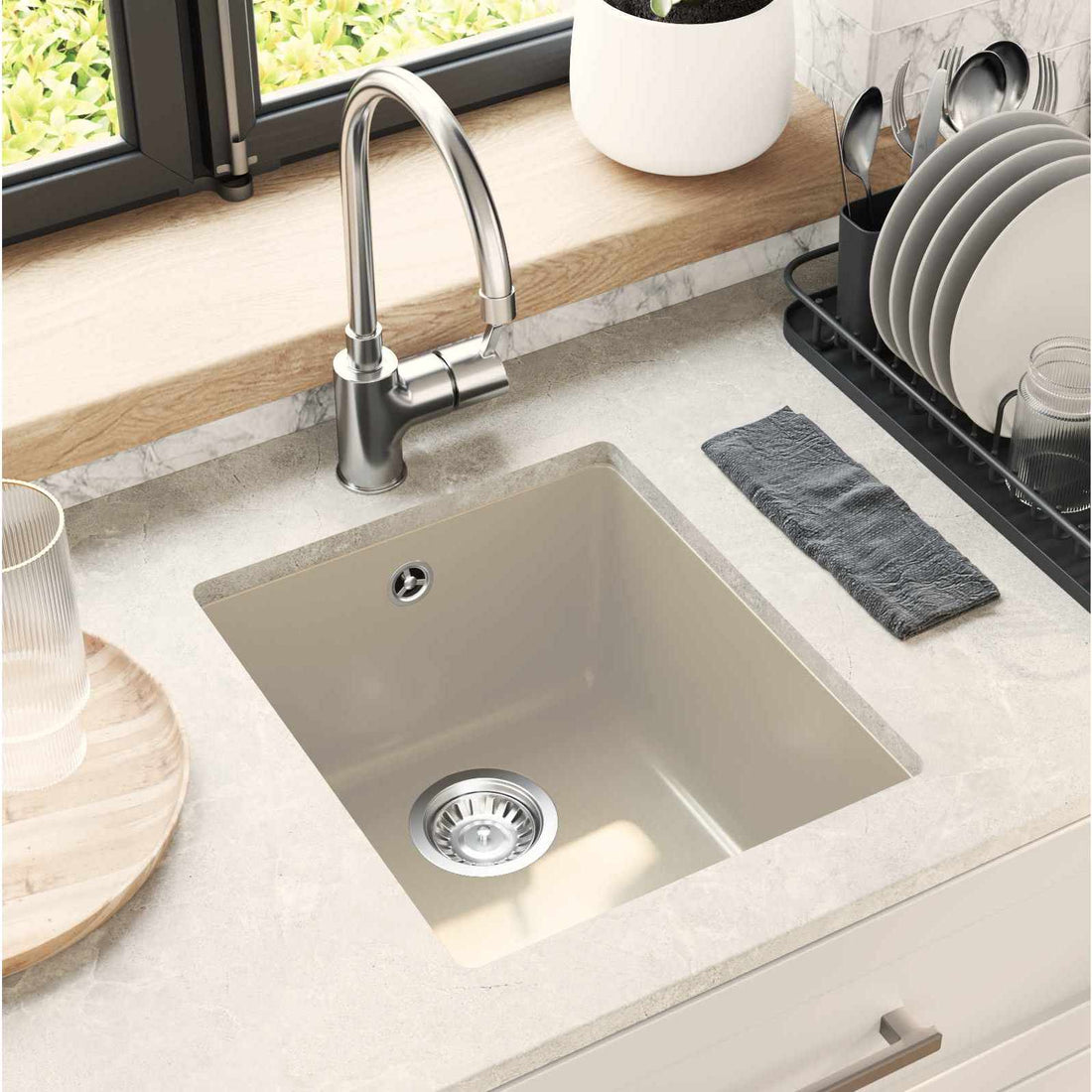 vidaXL Lavabo 80% Cuarzo y 20% Resina 370 x 460 mm Beige