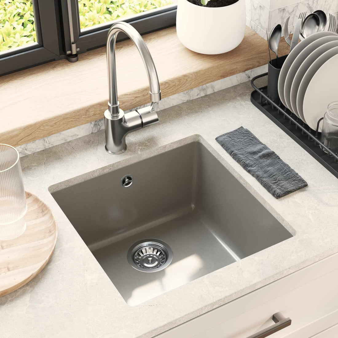 vidaXL Lavabo 80% Cuarzo y 20% Resina 430 x 460 mm Gris