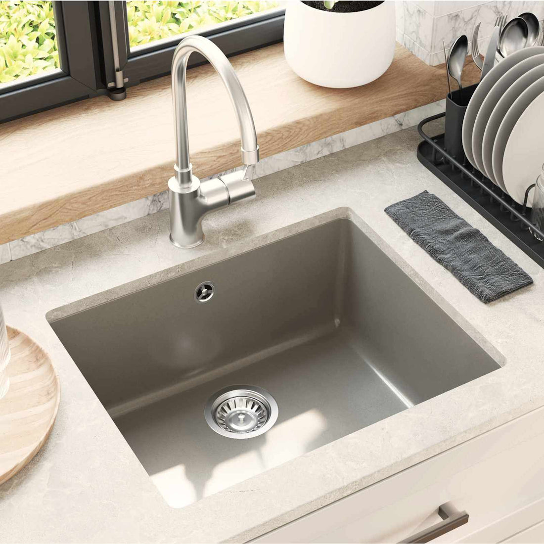 vidaXL Lavabo 80% Cuarzo y 20% Resina 530 x 460 mm Gris