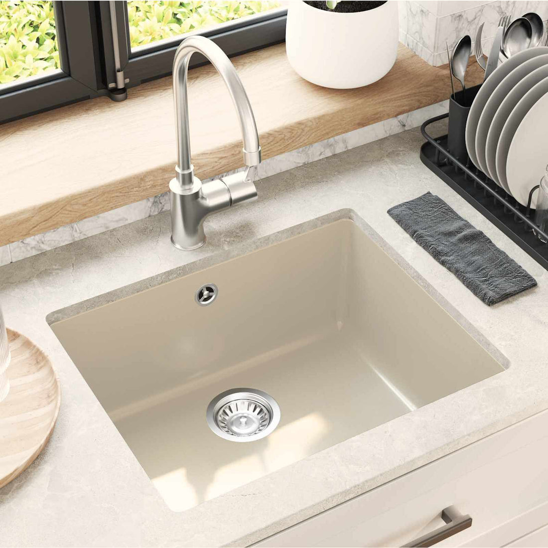 vidaXL Lavabo 80% Cuarzo y 20% Resina 530 x 460 mm Beige