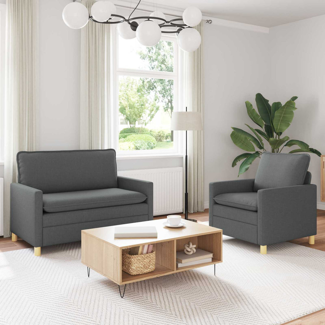 vidaXL Juego de Sofá 2 uds. Gris oscuro Tela