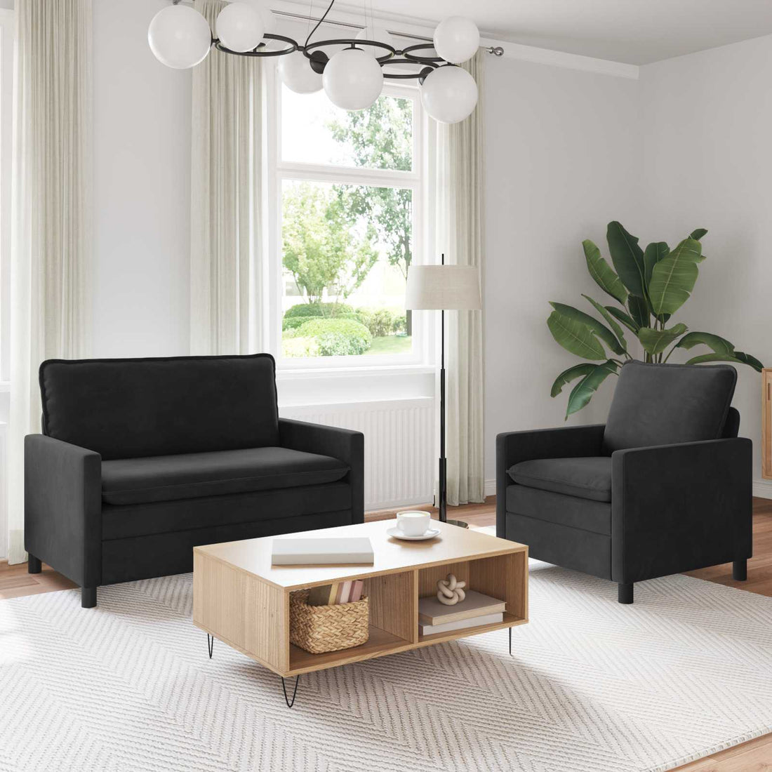 vidaXL Juego de Sofá 2 uds. Negro Terciopelo