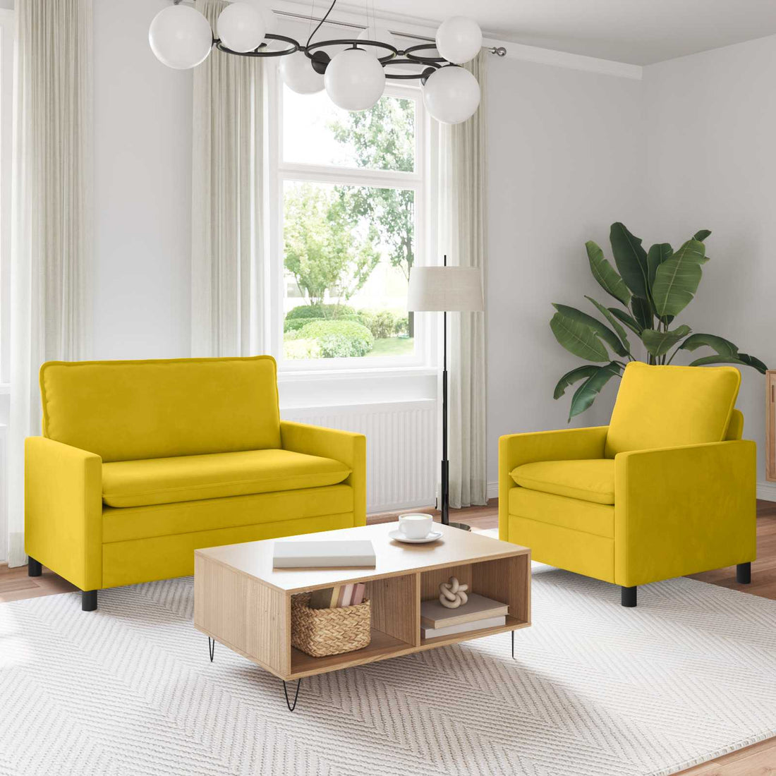 vidaXL Juego de Sofá 2 uds. Amarillo Terciopelo