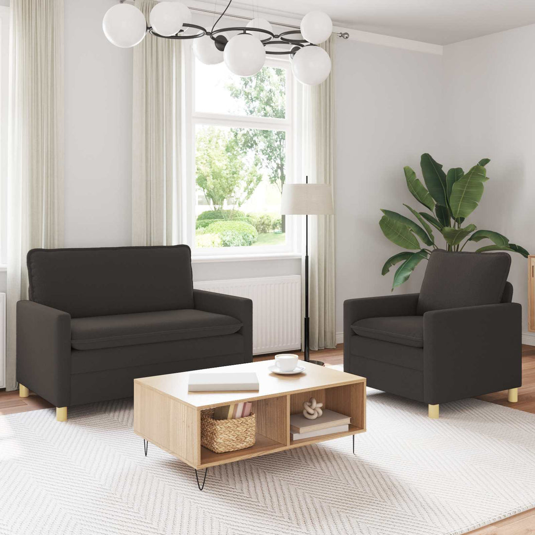 vidaXL Juego de Sofá 2 uds. Gris oscuro Tela