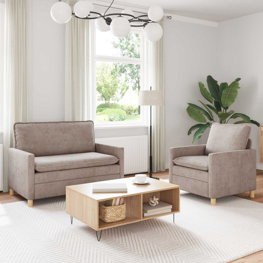 vidaXL Juego de Sofá 2 uds. Beige Poliéster