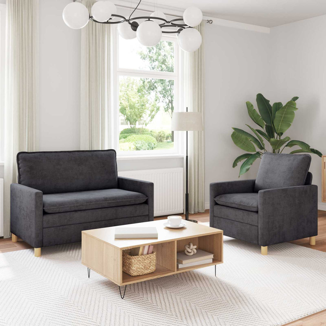 vidaXL Juego de Sofá 2 uds. Gris oscuro Poliéster