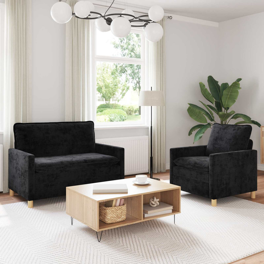 vidaXL Juego de Sofá 2 uds. Negro Poliéster