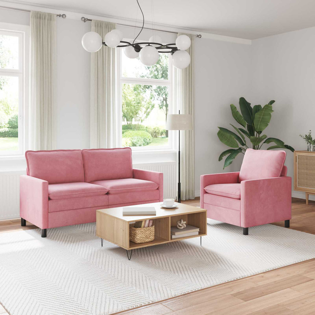 vidaXL Juego de Sofá 2 uds. Rosa Terciopelo