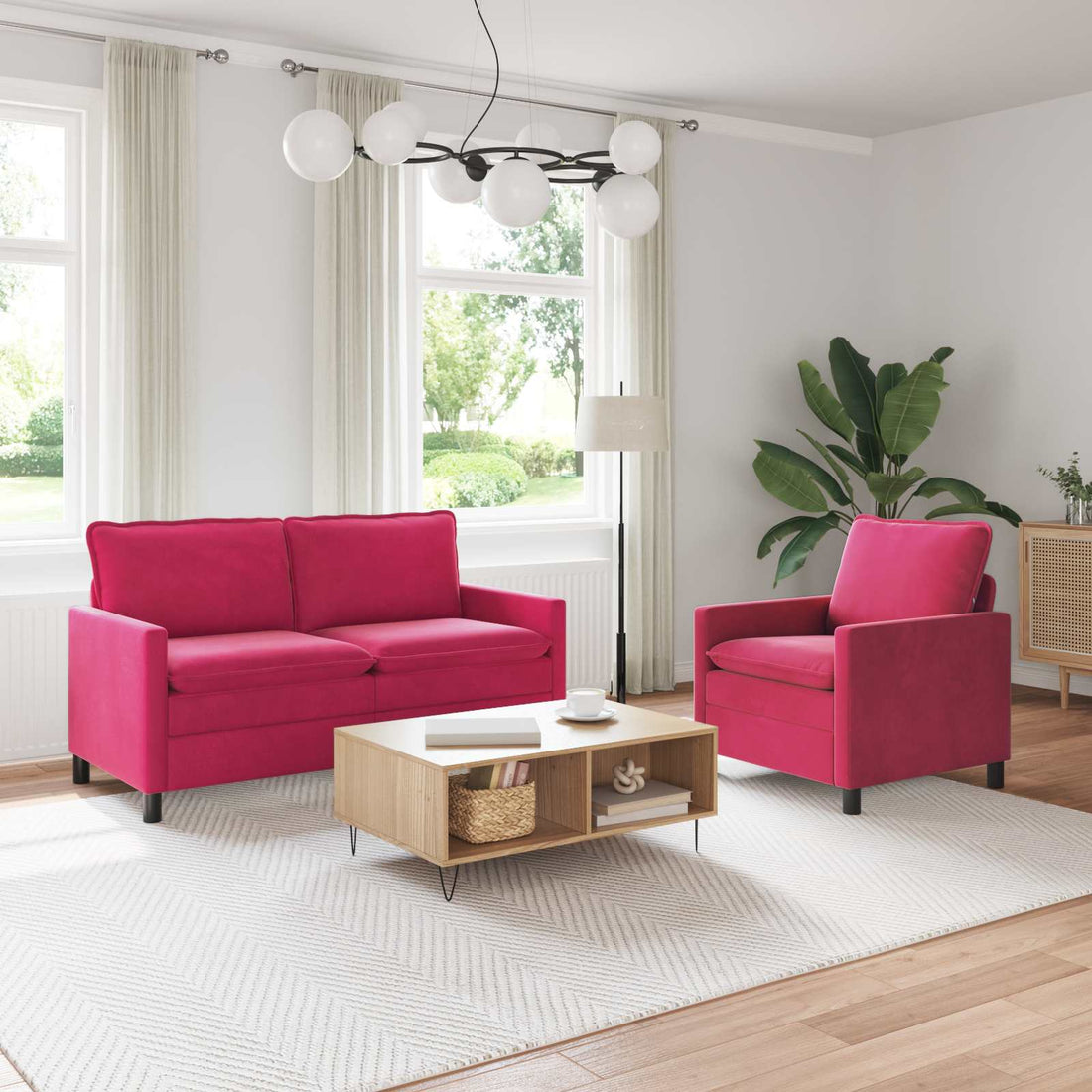 vidaXL Juego de Sofá 2 uds. Rojo vino Terciopelo