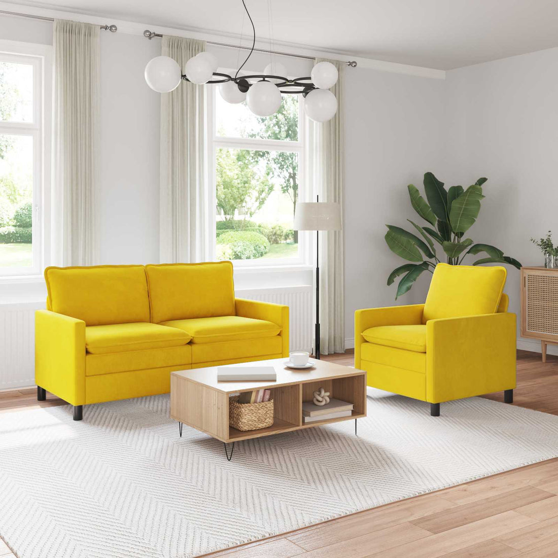 vidaXL Juego de Sofá 2 uds. Amarillo Terciopelo