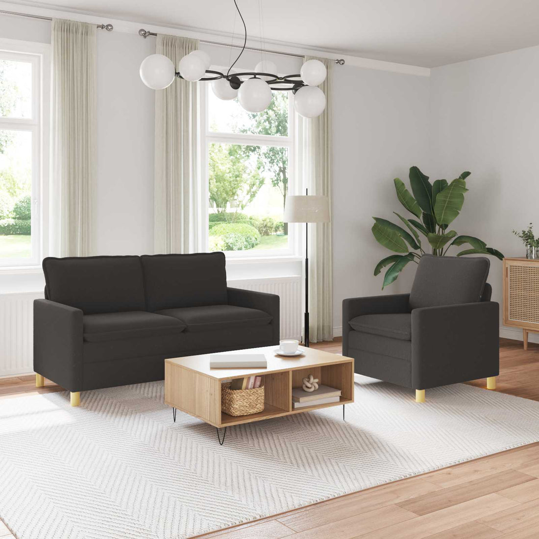 vidaXL Juego de Sofá 2 uds. Gris oscuro Tela