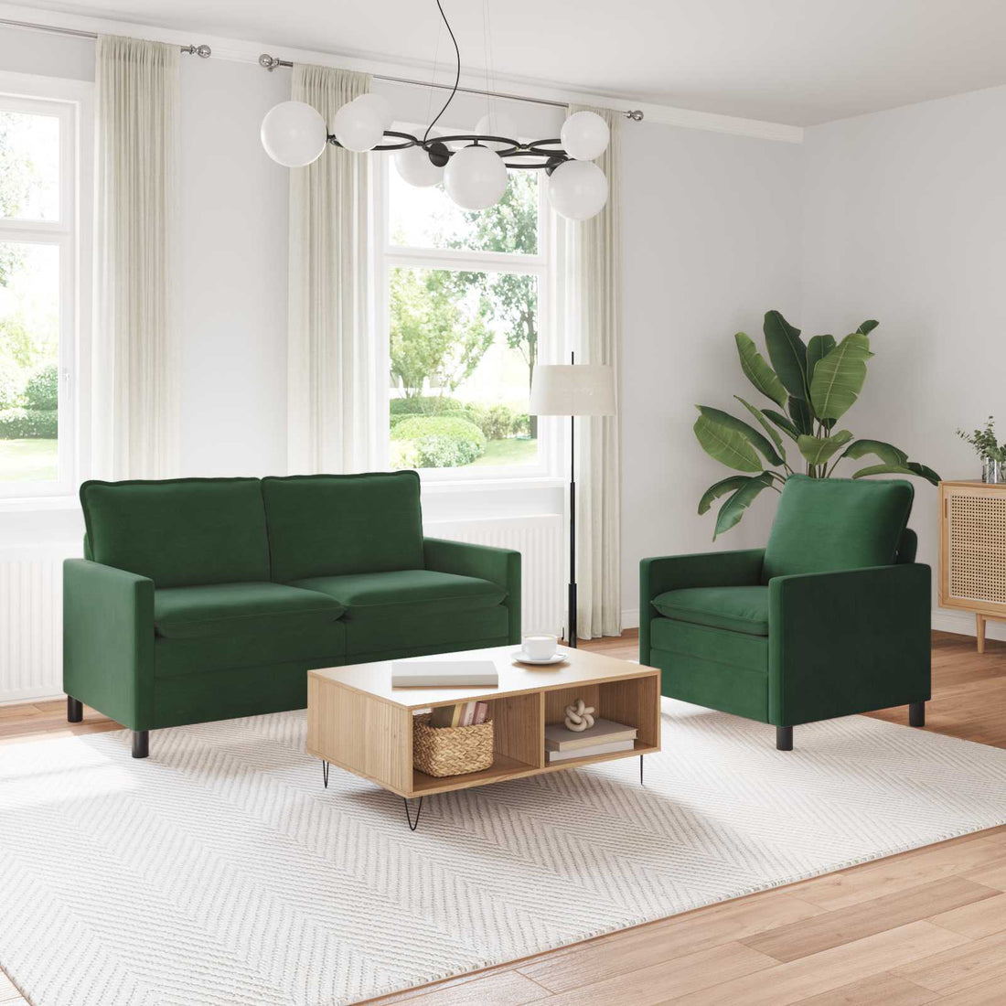 vidaXL Juego de Sofá 2 uds. Verde Selva Tela