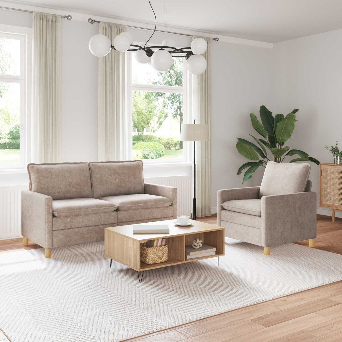 vidaXL Juego de Sofá 2 uds. Beige Poliéster