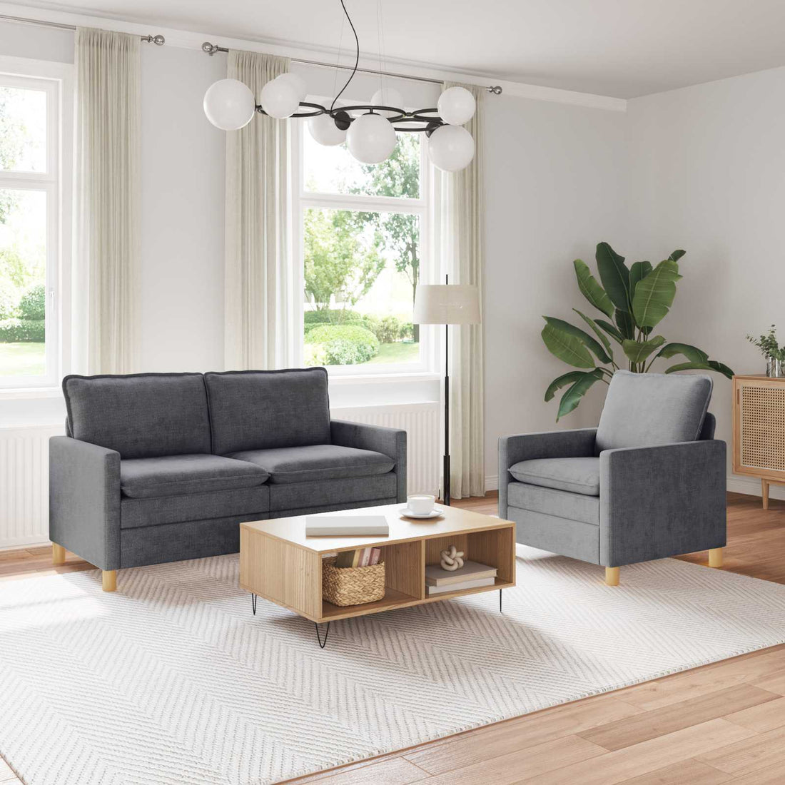 vidaXL Juego de Sofá 2 uds. Gris oscuro Poliéster