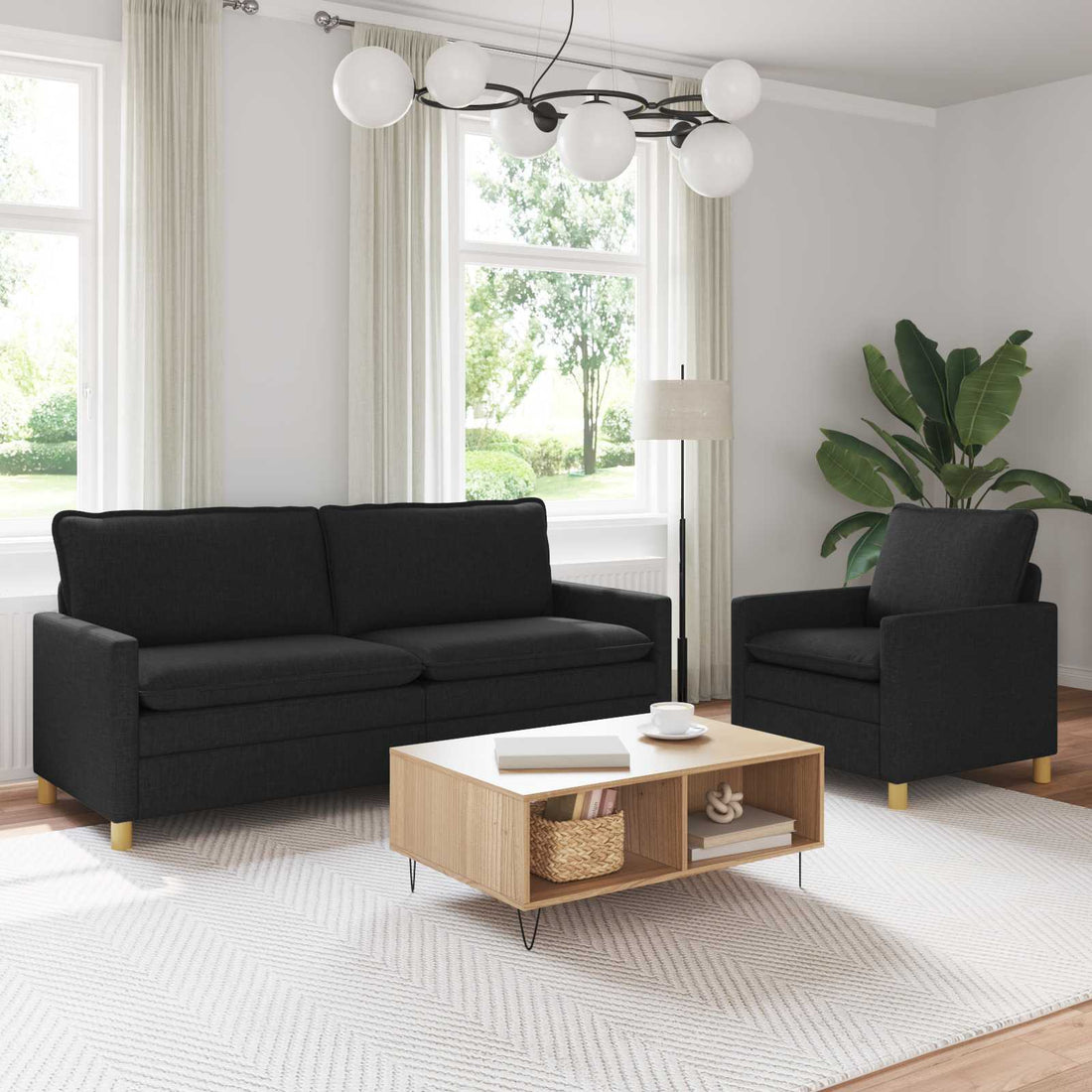 vidaXL Juego de Sofá 2 uds. Negro Tela