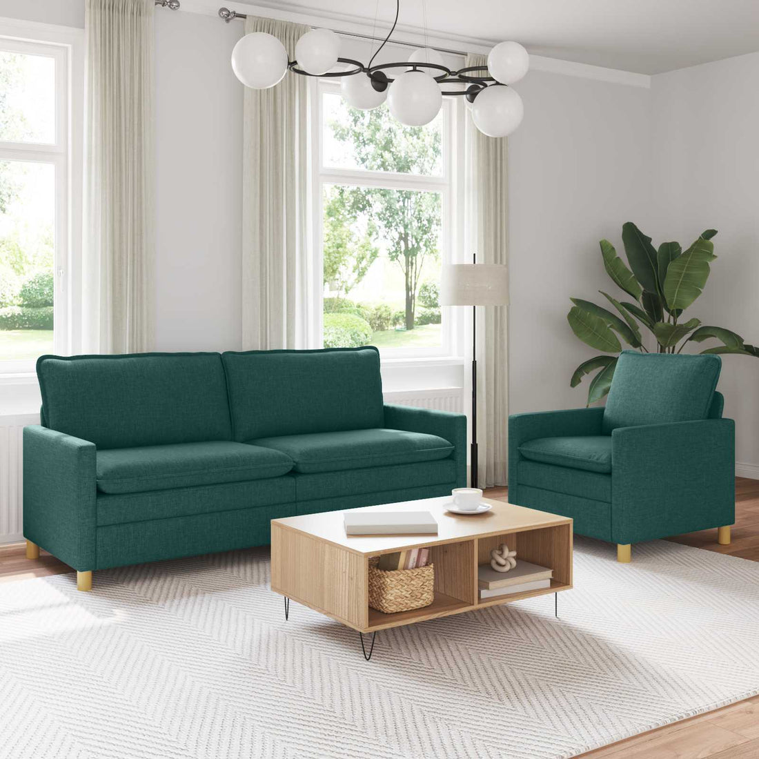 vidaXL Juego de Sofá 2 uds. Verde oscuro Tela