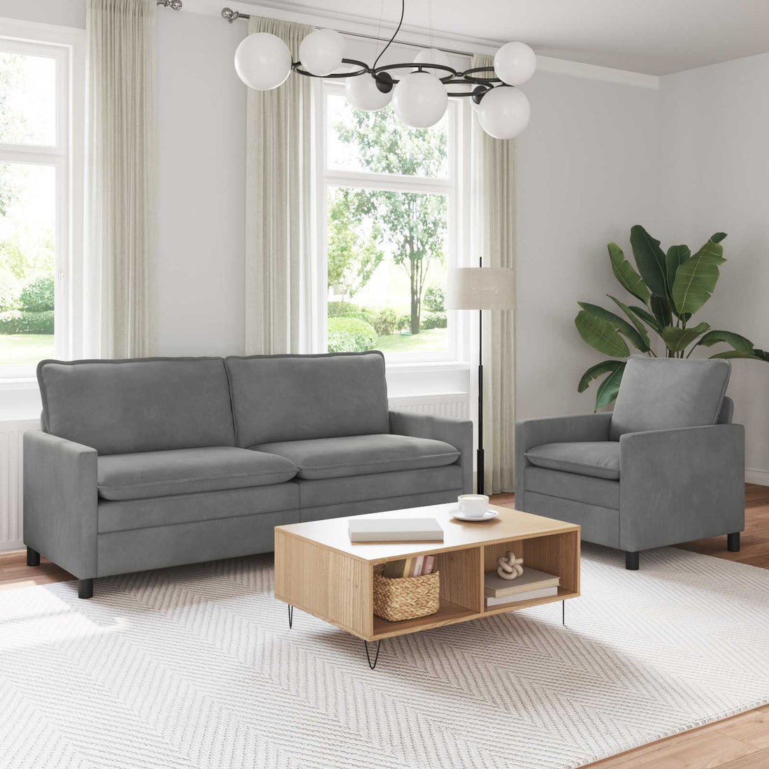 vidaXL Juego de Sofá 2 uds. Gris oscuro Terciopelo