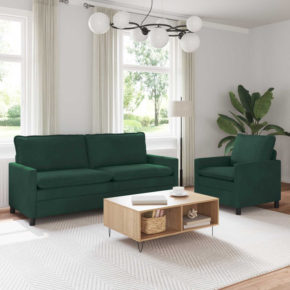 vidaXL Juego de Sofá 2 uds. Verde oscuro Terciopelo
