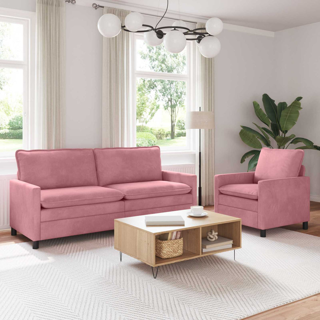 vidaXL Juego de Sofá 2 uds. Rosa Terciopelo