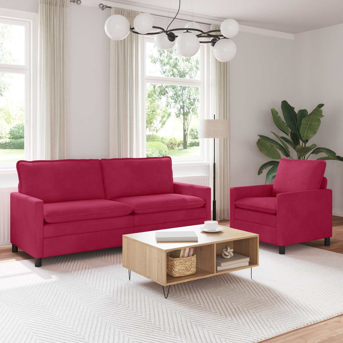 vidaXL Juego de Sofá 2 uds. Rojo vino Terciopelo