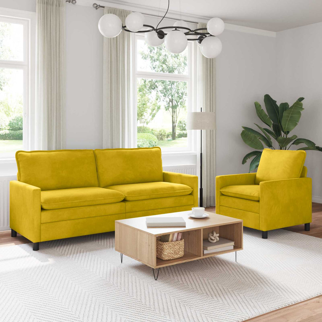 vidaXL Juego de Sofá 2 uds. Amarillo Terciopelo