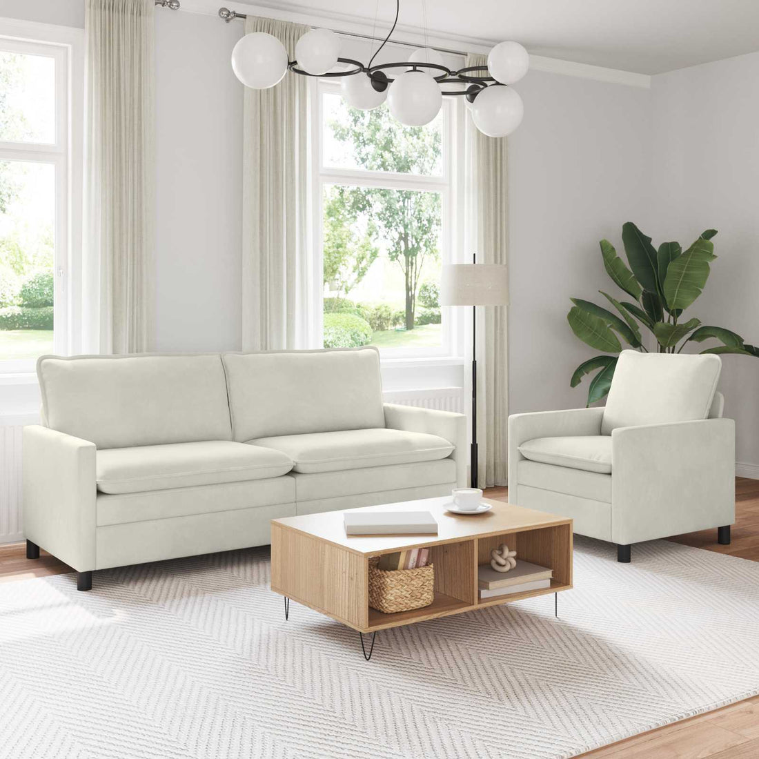 vidaXL Juego de Sofá 2 uds. Crema Terciopelo