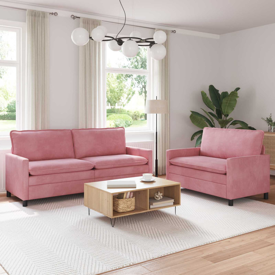 vidaXL Juego de Sofá 2 uds. Rosa Terciopelo