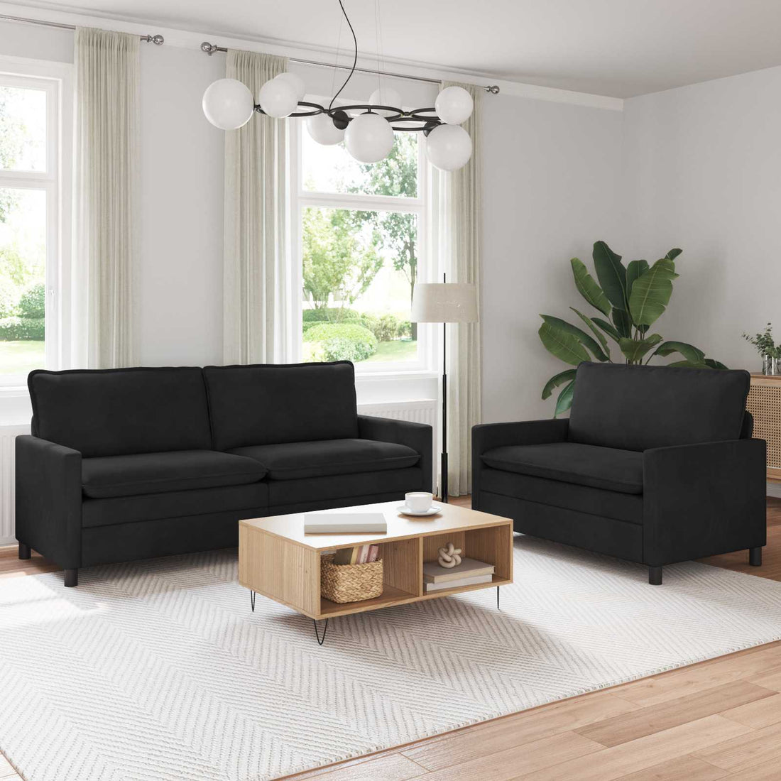 vidaXL Juego de Sofá 2 uds. Negro Terciopelo