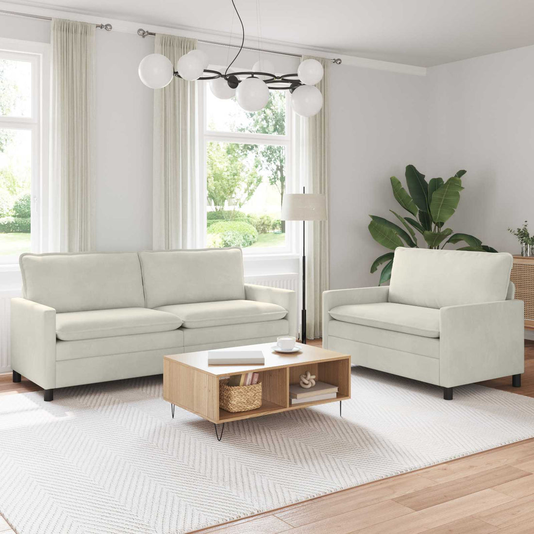 vidaXL Juego de Sofá 2 uds. Crema Terciopelo