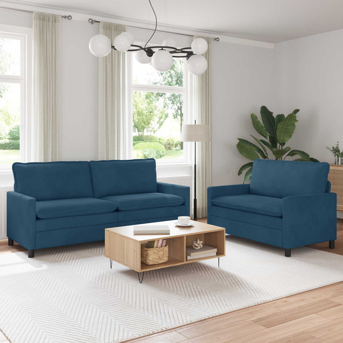 vidaXL Juego de Sofá 2 uds. Azul Terciopelo