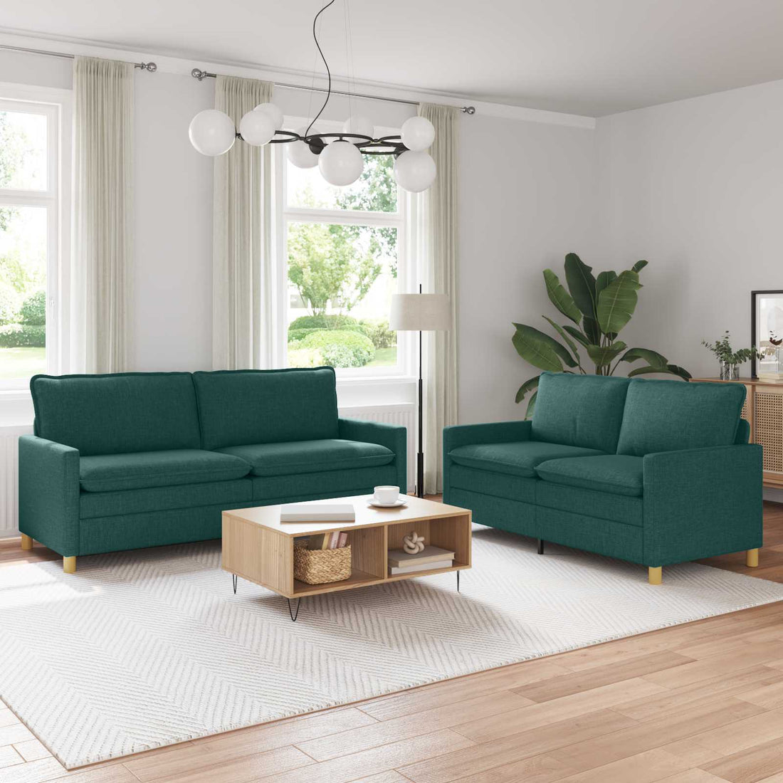 vidaXL Juego de Sofá 2 uds. Verde oscuro Tela