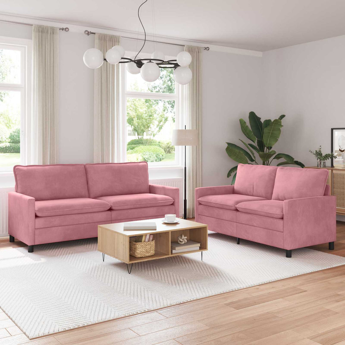 vidaXL Juego de Sofá 2 uds. Rosa Terciopelo