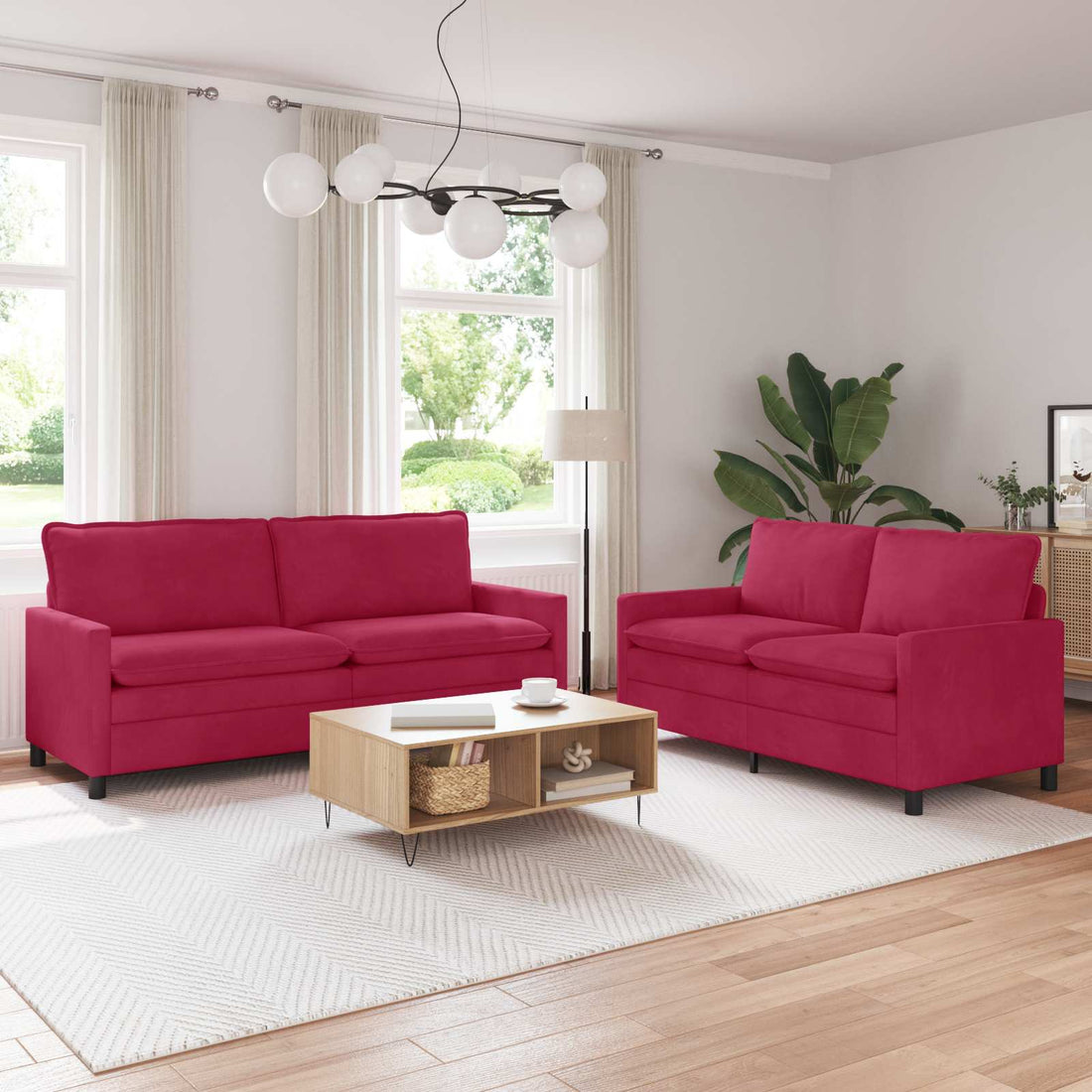 vidaXL Juego de Sofá 2 uds. Rojo vino Terciopelo