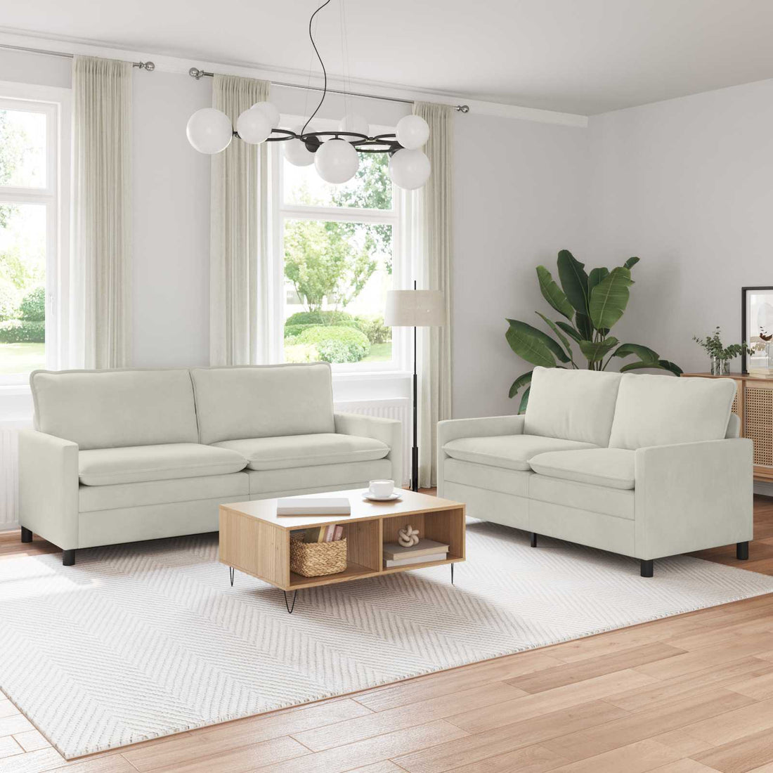 vidaXL Juego de Sofá 2 uds. Crema Terciopelo