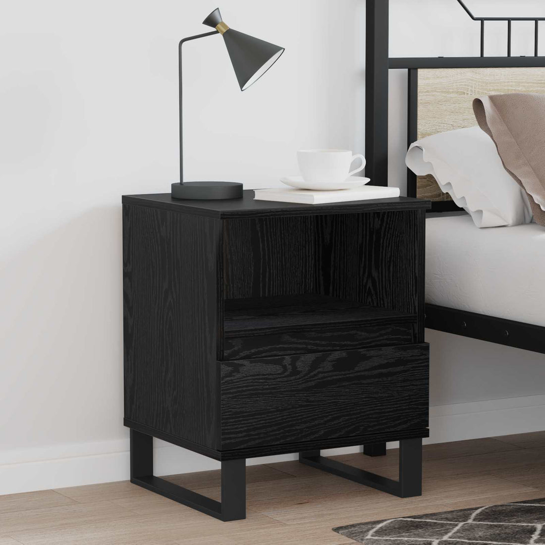 vidaXL Mueble cama Roble Negro 40 x 35 x 50 cm Madera de ingeniería