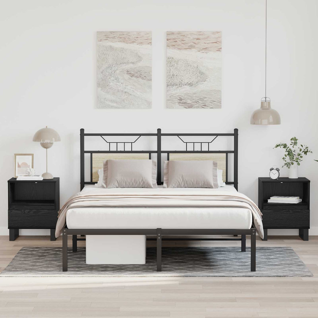 vidaXL Mueble cama Roble Negro 40 x 35 x 50 cm Madera de ingeniería