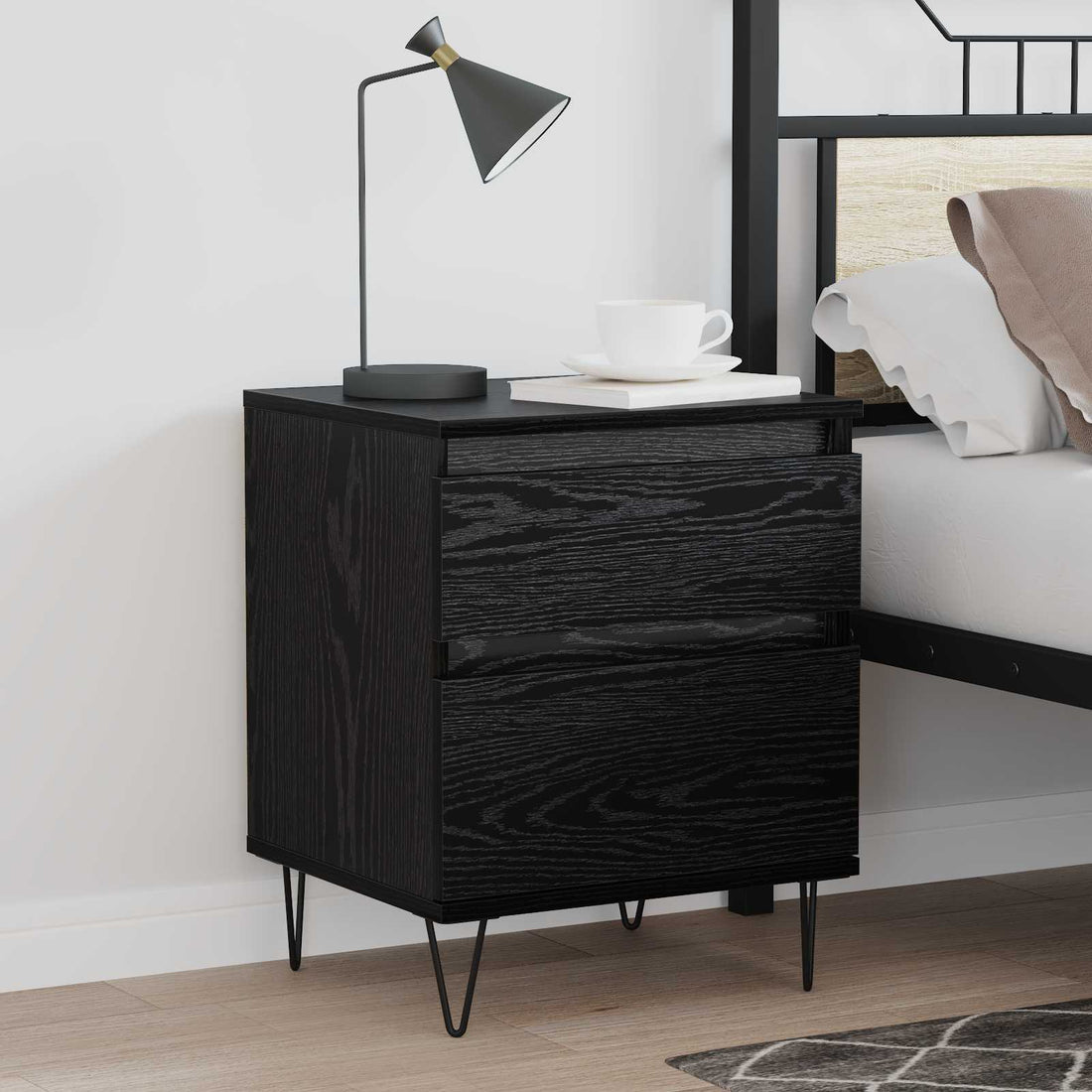 vidaXL Mueble cama Roble Negro 40 x 35 x 50 cm Madera de ingeniería