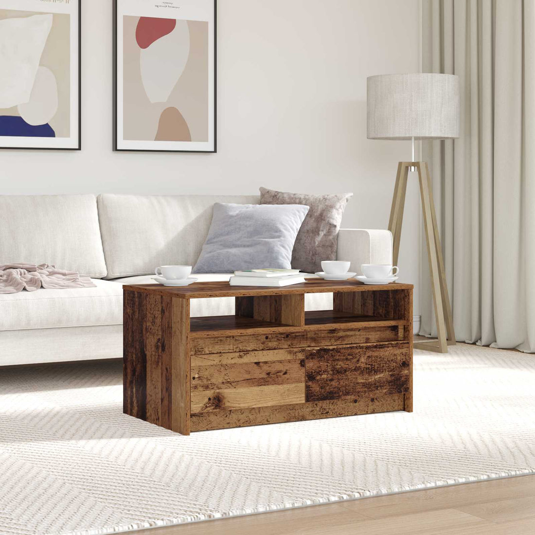 vidaXL Mesa de Café Madera vieja 90 x 50 x 45 cm Madera de ingeniería