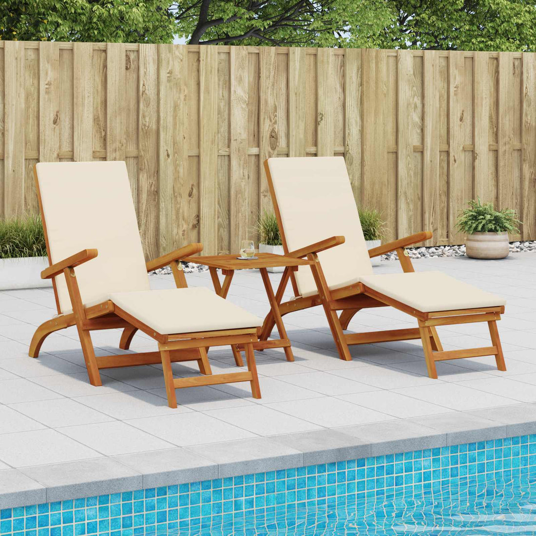 vidaXL Recliner y tumbona plegable 3 uds. Madera de Acacia Sólida