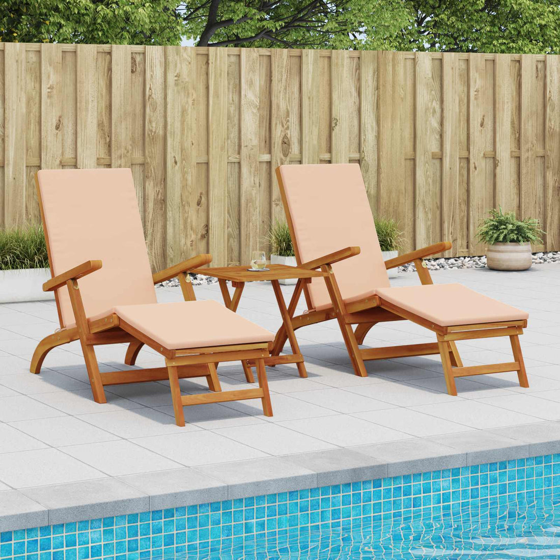 vidaXL Recliner y tumbona plegable 3 uds. Madera de Acacia Sólida